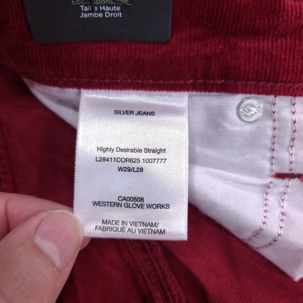 Silver Jeans Corduroy Pants Womens 29 Wine Highly Desirable Straight Leg - Picture 9 of 10